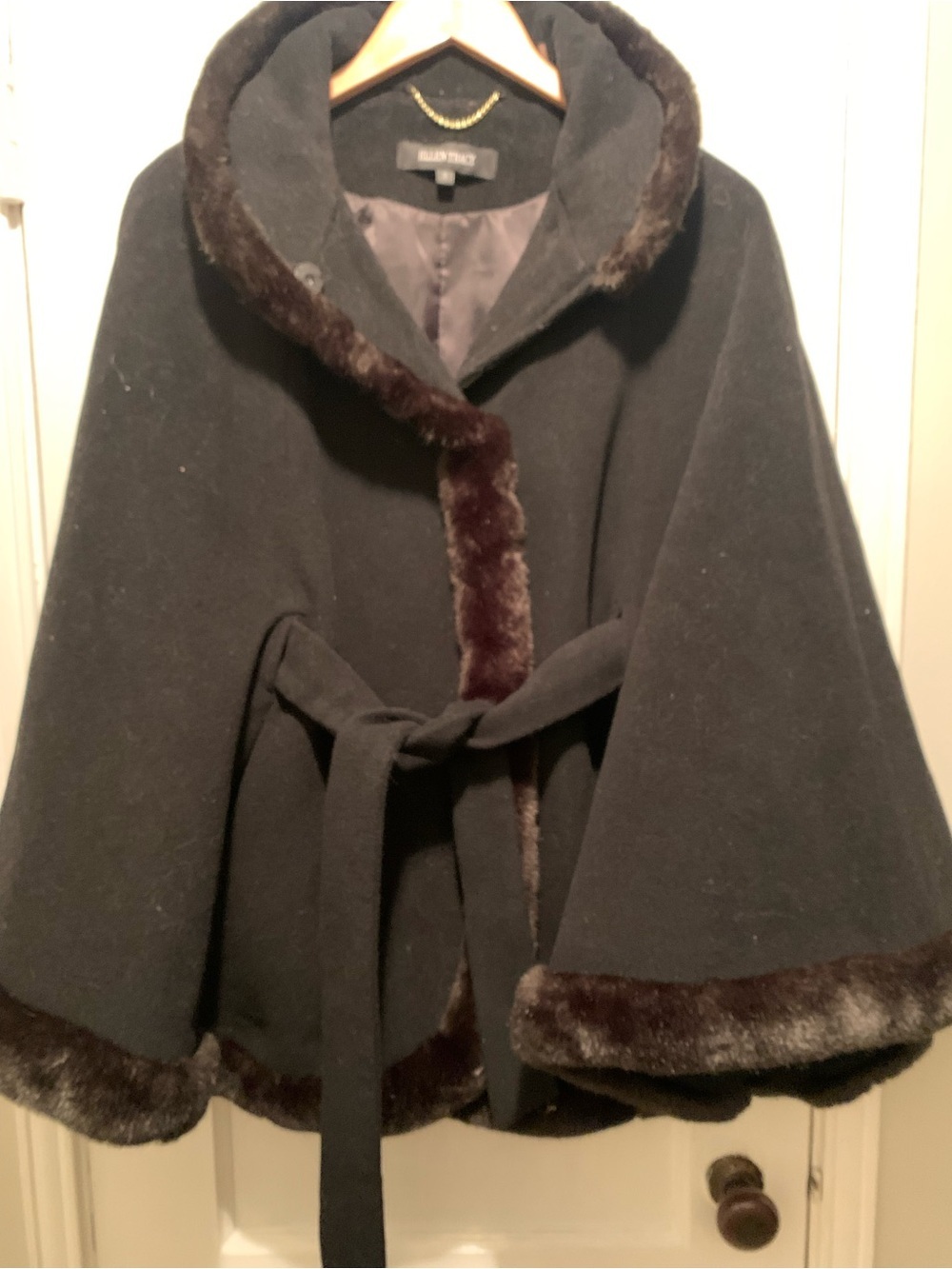 ELLEN TRACY Faux Fur Trimmed Wool Blend Cape Coat - Picture 4 of 16